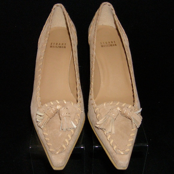 Stuart Weitzman suede pointy tassel loafer heel 6M - Picture 7 of 8